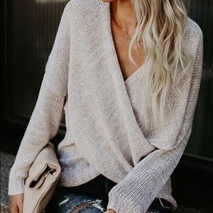 Chicnico Ivory V Neck Front Cross Sweater